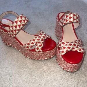 Free People Dolce Platform Wedge Sandals Woven Heels red size 9.5
